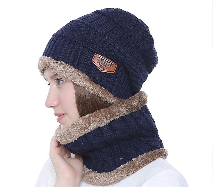 DIGITAL SHOPEE Womens Woolen Cap with Neck Muffler, Neckwarmer Set of 2 Size - Free Size
