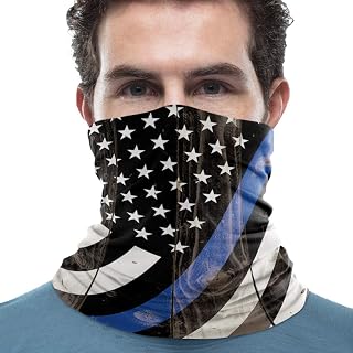 Vintage Face Bandanas Sports & Casual Headwear Seamless Neck Gaiter, Law Enforcement Thin Blue Line USA Flag Headband Neck Gaiter for Women and Man