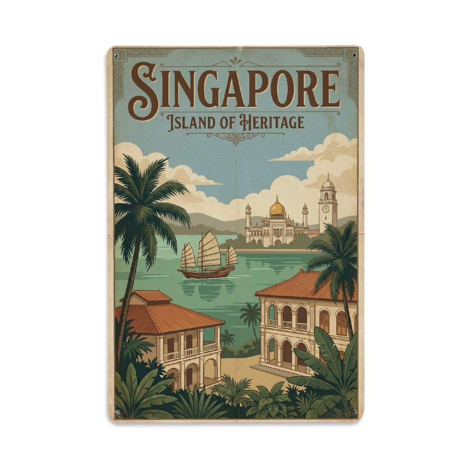 Gead 8X12inch Style Vintage Travel Singapore Heritage Metal Tin Sign