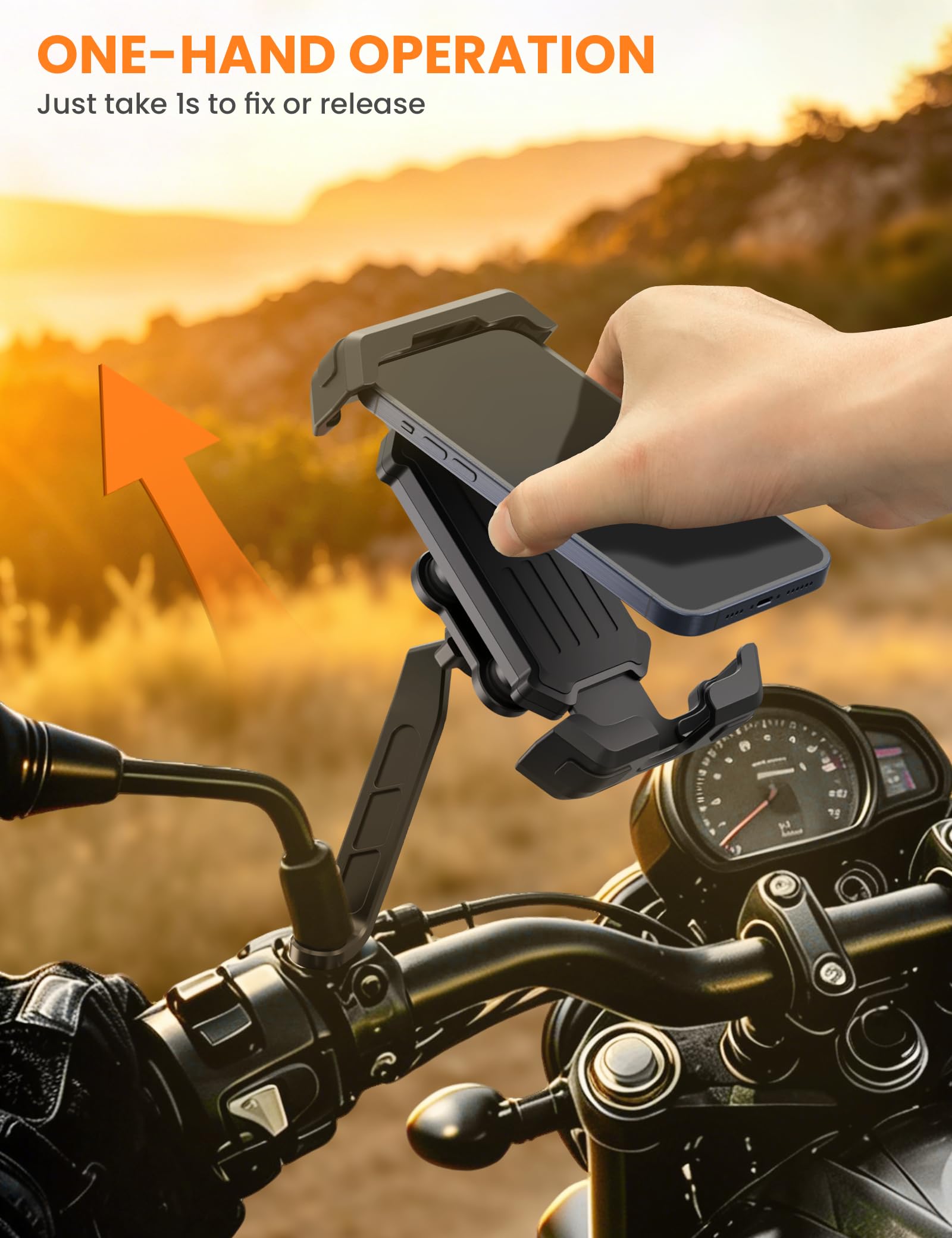 Grefay Support Téléphone Moto Support Telephone Scooter[Double Amortissement des Vibrations] Support Téléphone pour Rétroviseur Moto avec Rotation à 360° pour Smartphone de 5,1-6,8 Pouces