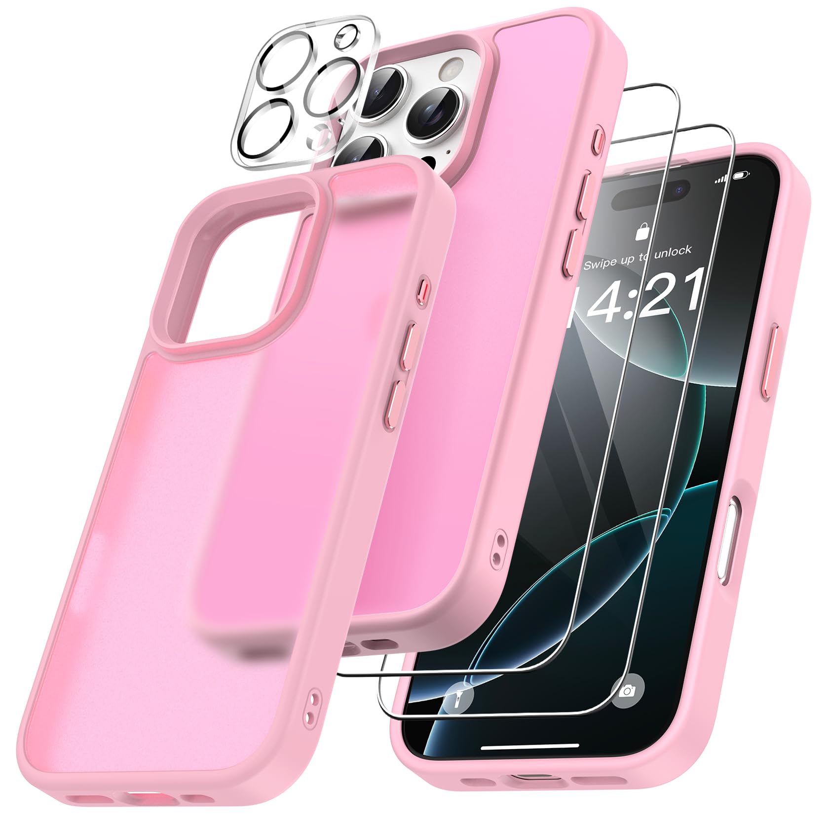 FLLAO 4 en 1 Coque pour iPhone 16 Pro avec 2 Verre Trempé et 1 Caméra Protecteur