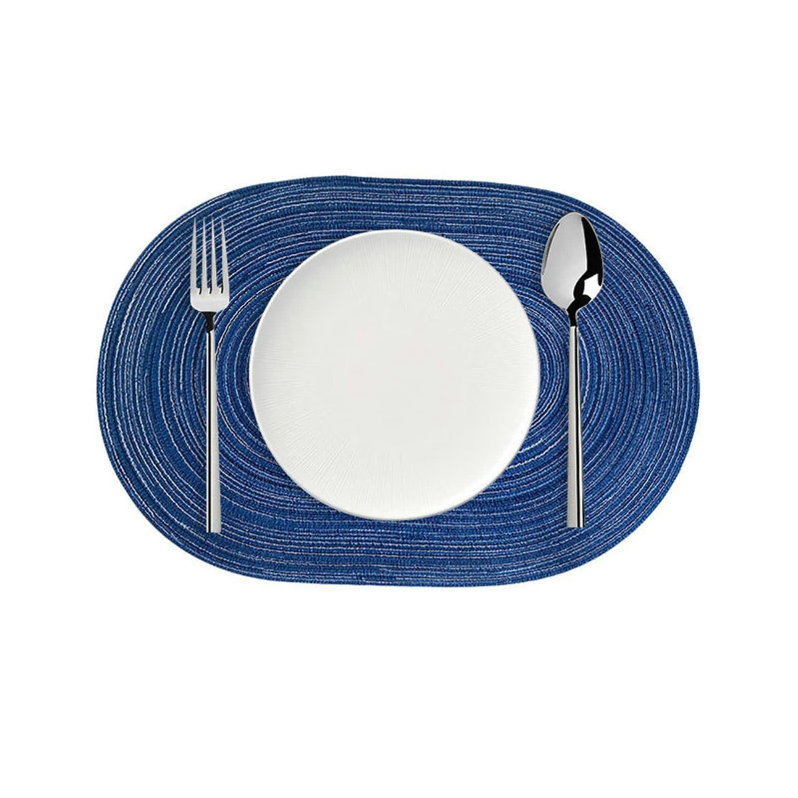 Set de Table Lavable 6PCS, 50 x 35 CM Bleu Placemats de Table Antidérapant, Couleur Unie avec Ovale