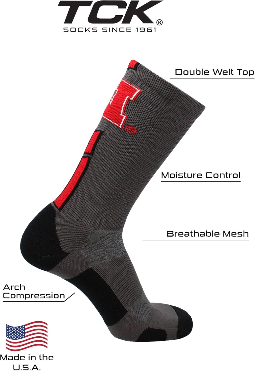 TCK Nebraska Cornhuskers Socks Baseline 3.0 Crew - Image 4