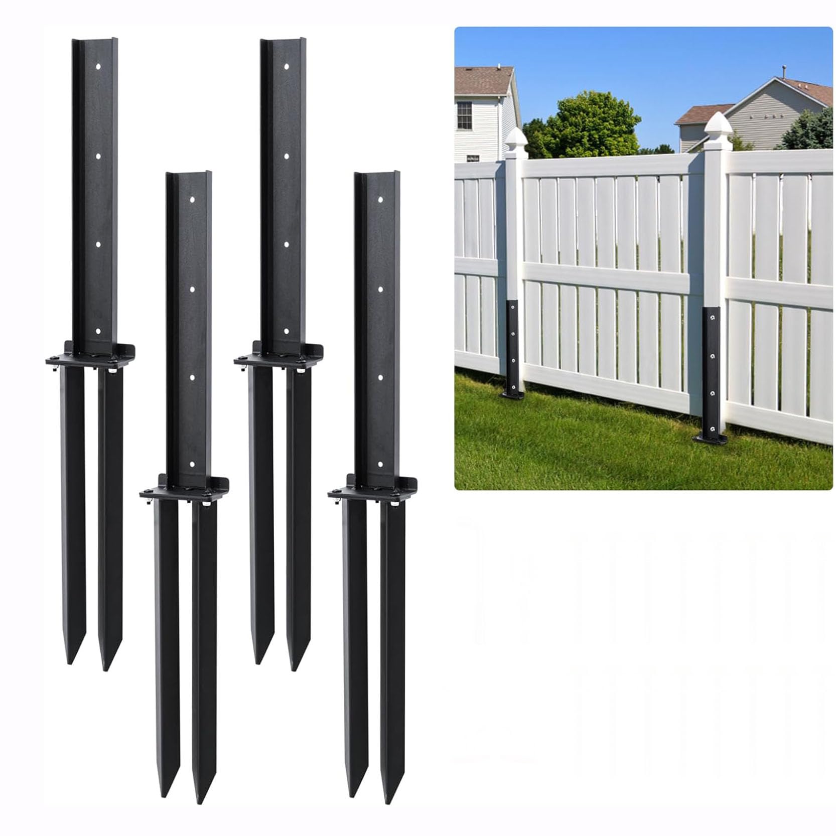 LQSYBHD Fence Post Repair Kit Metal Fence Repair Spike 4 Pcs Post Spikes Steel Fence Post Support Garden Ground Stakes for Repairing Tilted Broken Wooden Fence Posts