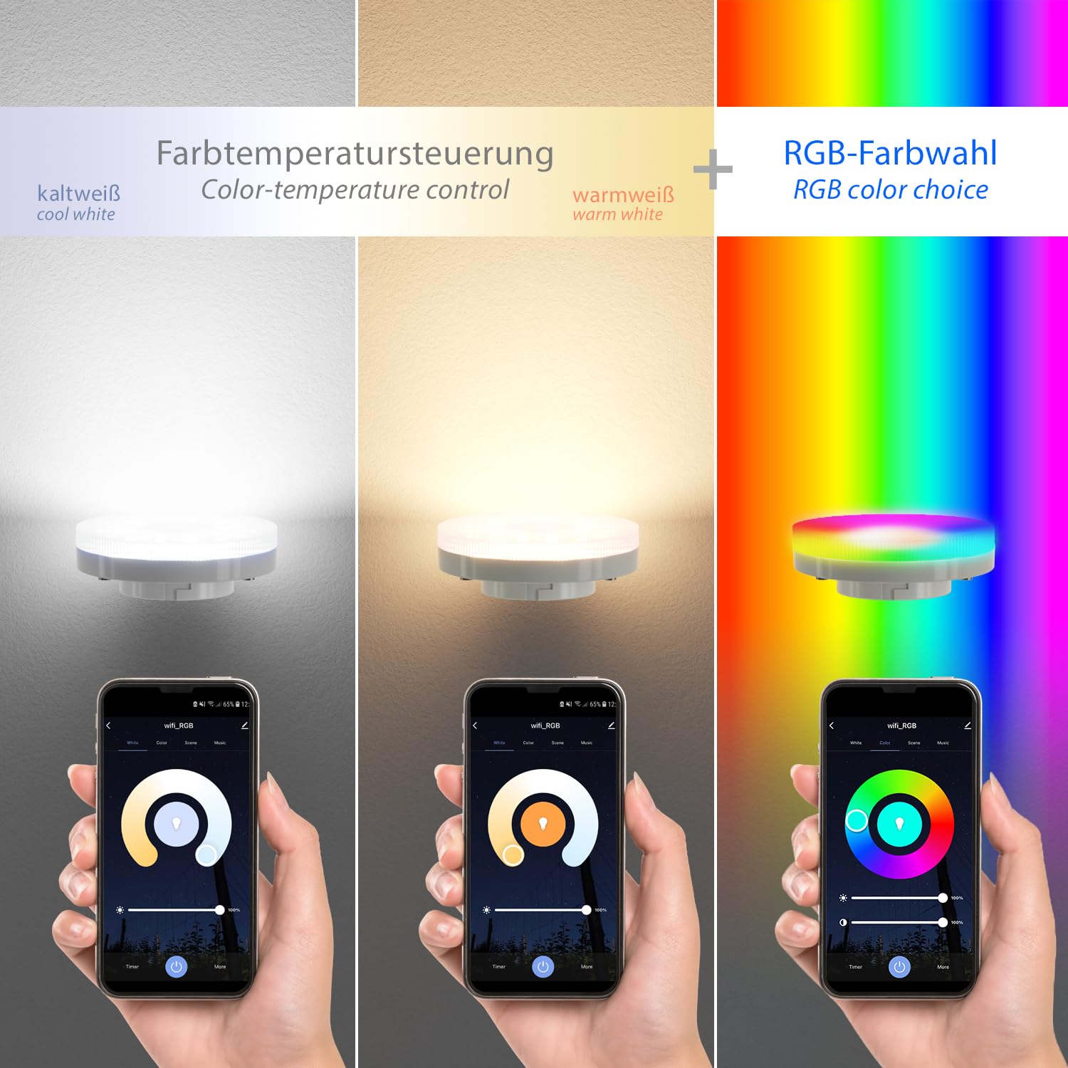 ledscom.de 6x LED Pflasterstein NEOLUM für außen, IP67, eckig, 10 x10cm, inkl. GX53 RGB Leuchtmittel, 670lm, Smart Home