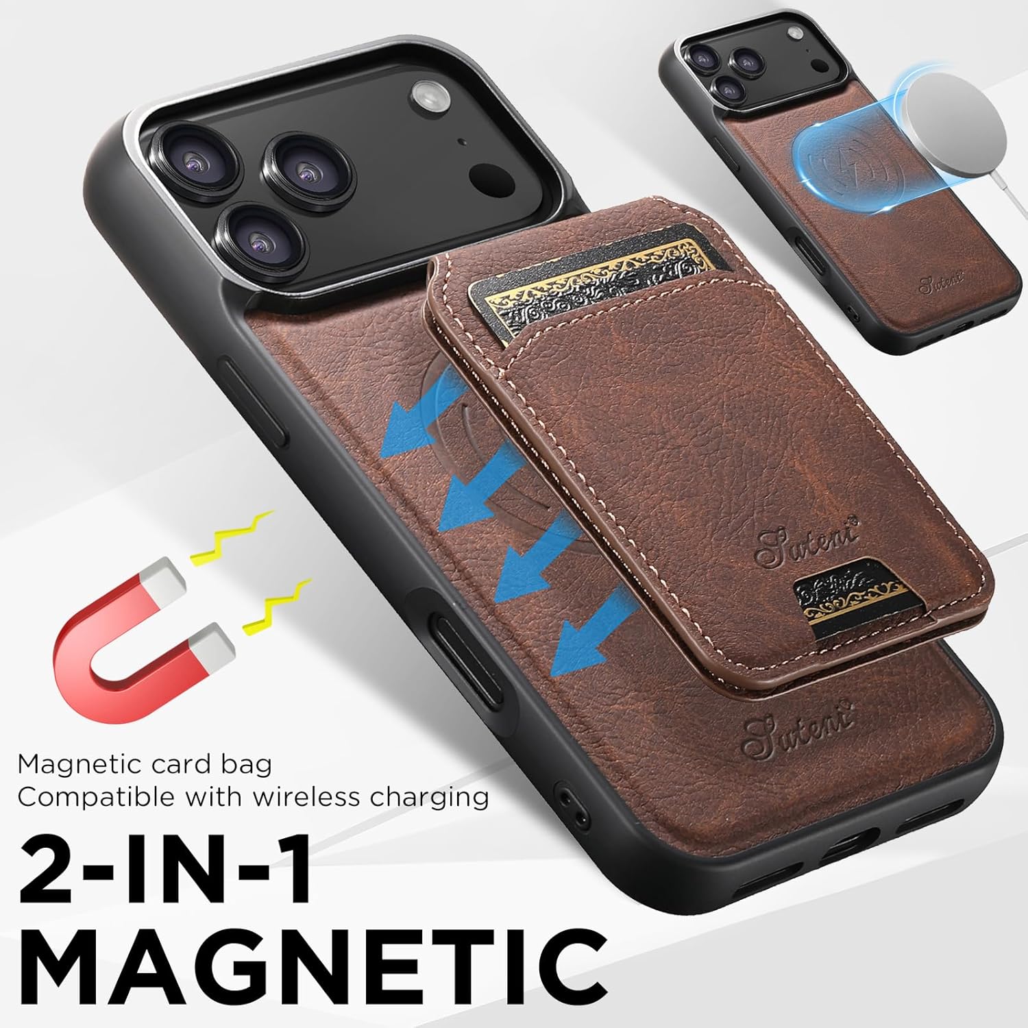 PASNEW Case for iPhone Air,Compatible with Magsafe Card Flip Holder Wallet Leather Shockproof Protection Magnetic Hard Shell with RFID Shield for Women Men,6.5 inch,Brown