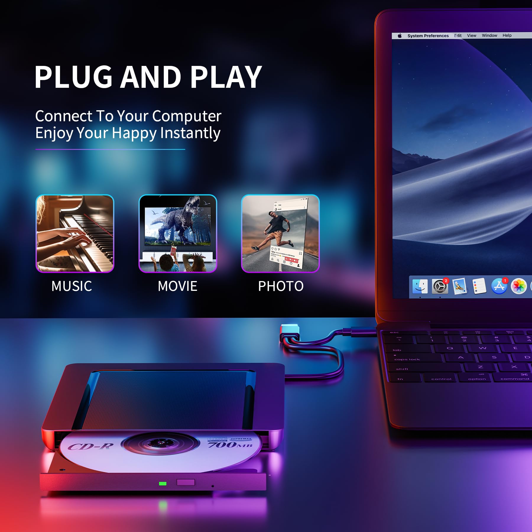 Zewnętrzny napęd CD/DVD z torbą do przechowywania, czytnik DVD USB 3.0 +/-RW-Rom, kompatybilny z laptopem, komputerem stacjonarnym Mac, Windows 11/10/8/7