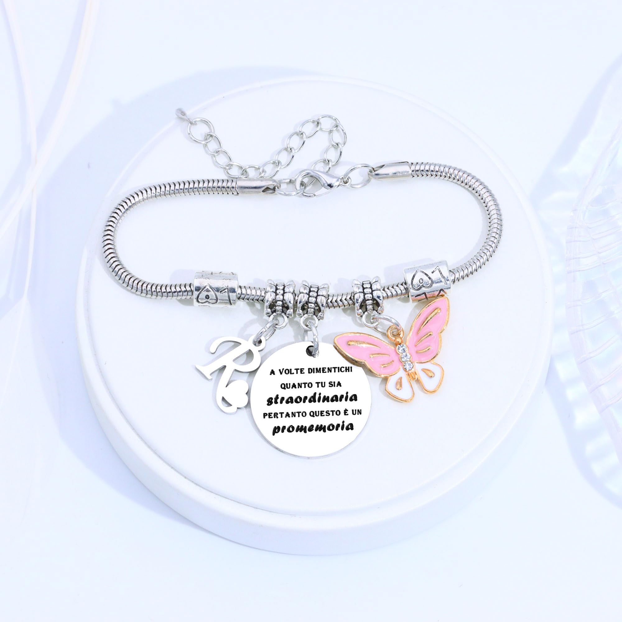 SAMORION A Volte Dimenticati quanto tu sia straordinaria pertanto questo è un promemoria-Moda Rosa Farfalla Ciondolo Lettere Iniziali Braccialetti Regalo Ispiratore Per le Donne Ragazze Nipote