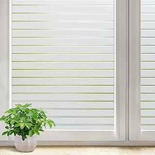 DOWELL Fensterfolie Sichtschutzfolie Streifen Fenster Sichtschutz Statische Haftung Blickdicht Klebefolie Milchfolie Selbstklebend Milchglasfolie Blickschutz Folie für Büro Bad Duschkabine 44.5x200cm