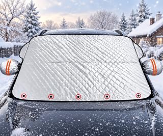 148x110 cm Frontscheibenabdeckung Winter & Sommer – Magnetische Windschutzscheibenabdeckung mit 5 starken Magneten, UV- & Frostschutz, Wasserdicht & Rückreflektierend, Faltbar für SUV, Limousine & Van
