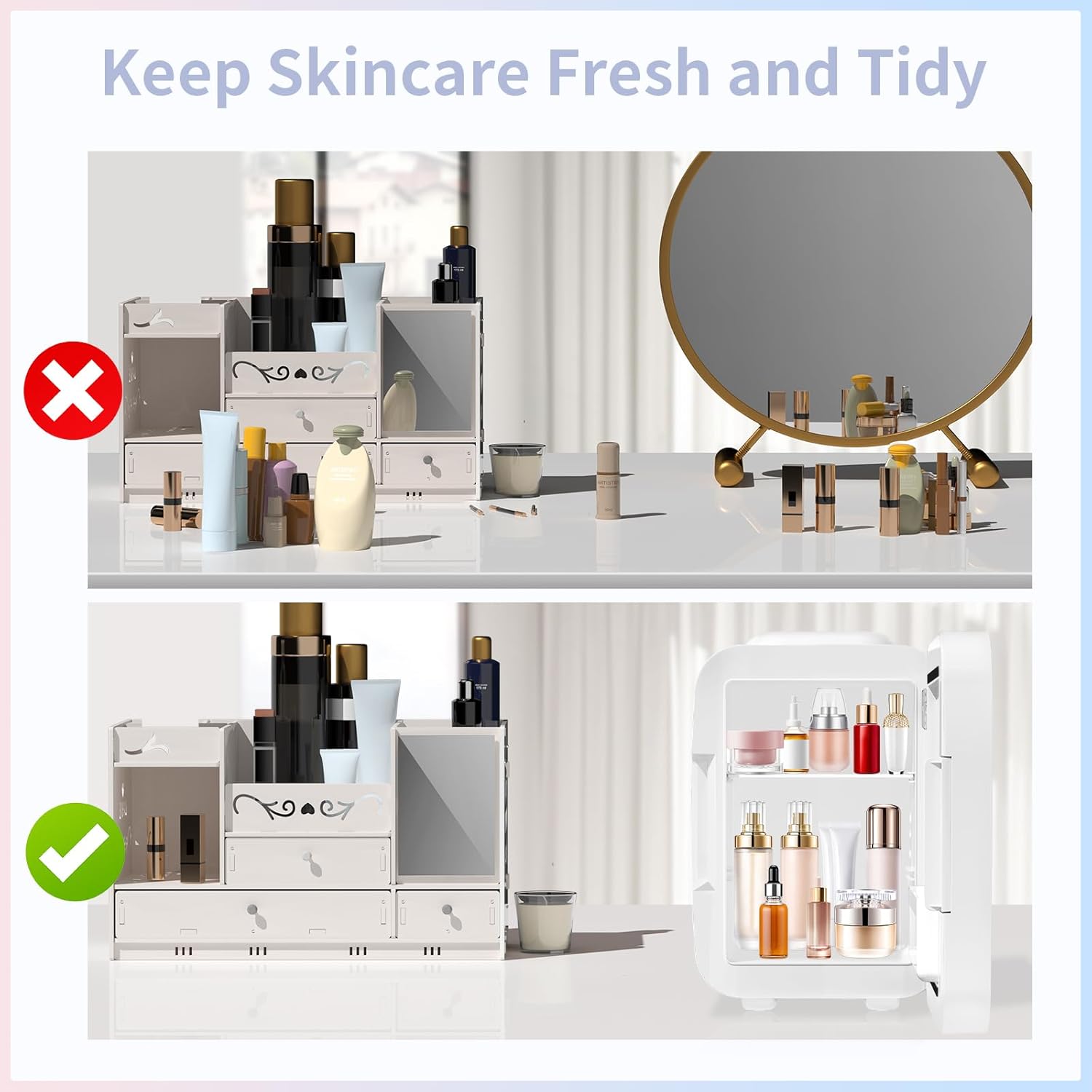 Mini Skincare Fridge with LED Mirror