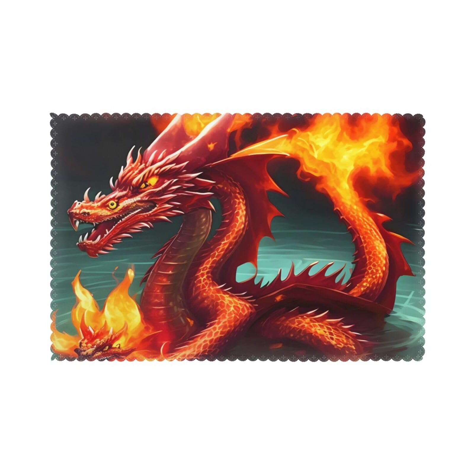 Dragon King in Fire Placemat set of 6, oil-proof and insulated dining table placemats, washable and wipeable.