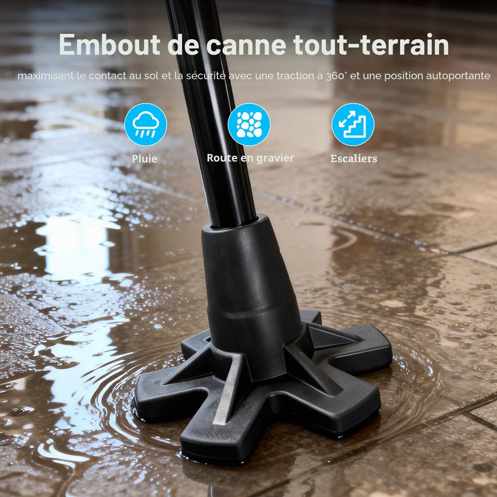 REHAND Canne de Marche Réglable pour Seniors et Adultes – Poignée Ergonomique Antidérapante, 10 Réglages de Hauteur (101–124 cm), Supporte Jusqu’à 159 kg