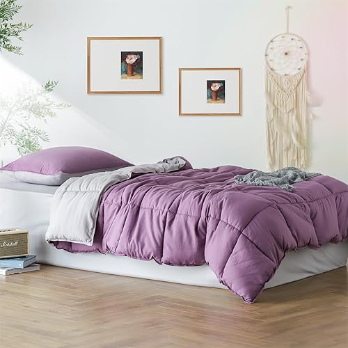 Miniatura 8 de KASENTEX Juego de edredón morado ultrasuave de fácil lavado, tamaño Queen, estampado de uvagris gaviota