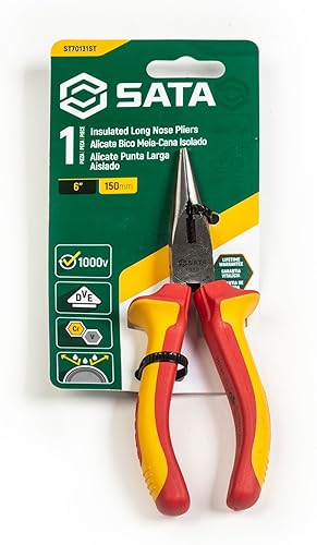 Miniatura 9 de SATA Juego de alicates aislados VDE de 3 piezas (8 pulgadas, diagonal de 6 pulgadas y nariz larga), cuerpos de acero al cromo vanadio duraderos -