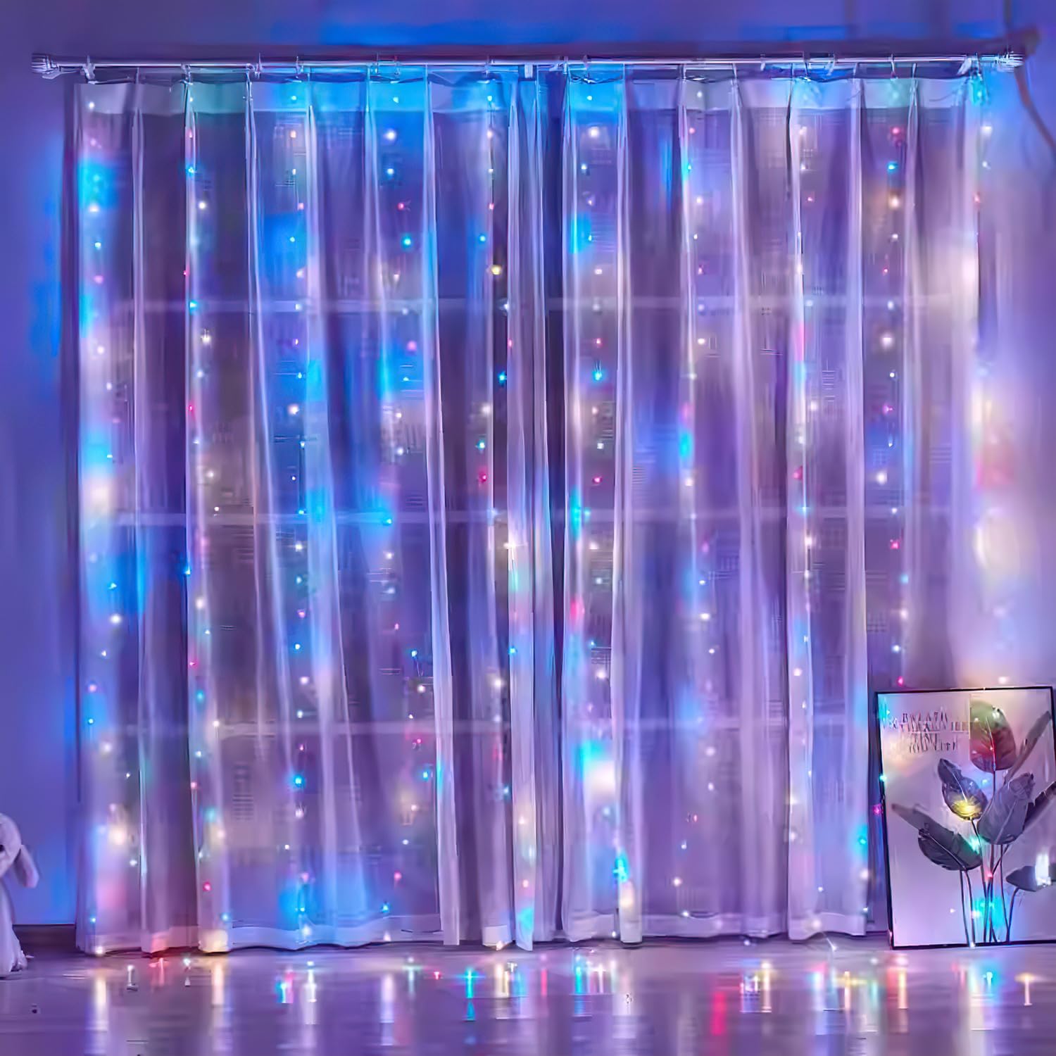 Rideau lumineux à 300 LED - 3 x 3 m - 2 guirlandes lumineuses pour l'intérieur de la fenêtre - 8 modes avec minuterie - Étanche - Lumière de Noël - Décoration intérieure et extérieure - Pour