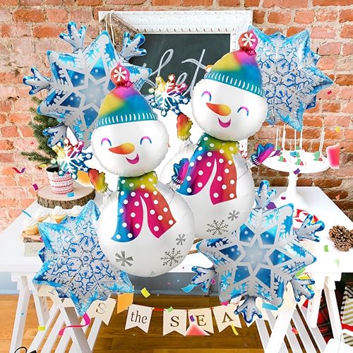 Miniatura 6 de 4 globos de copo de nieve y 2 globos de muñeco de nieve de Navidad, globos de invierno para decoraciones de invierno del país de las maravillas,