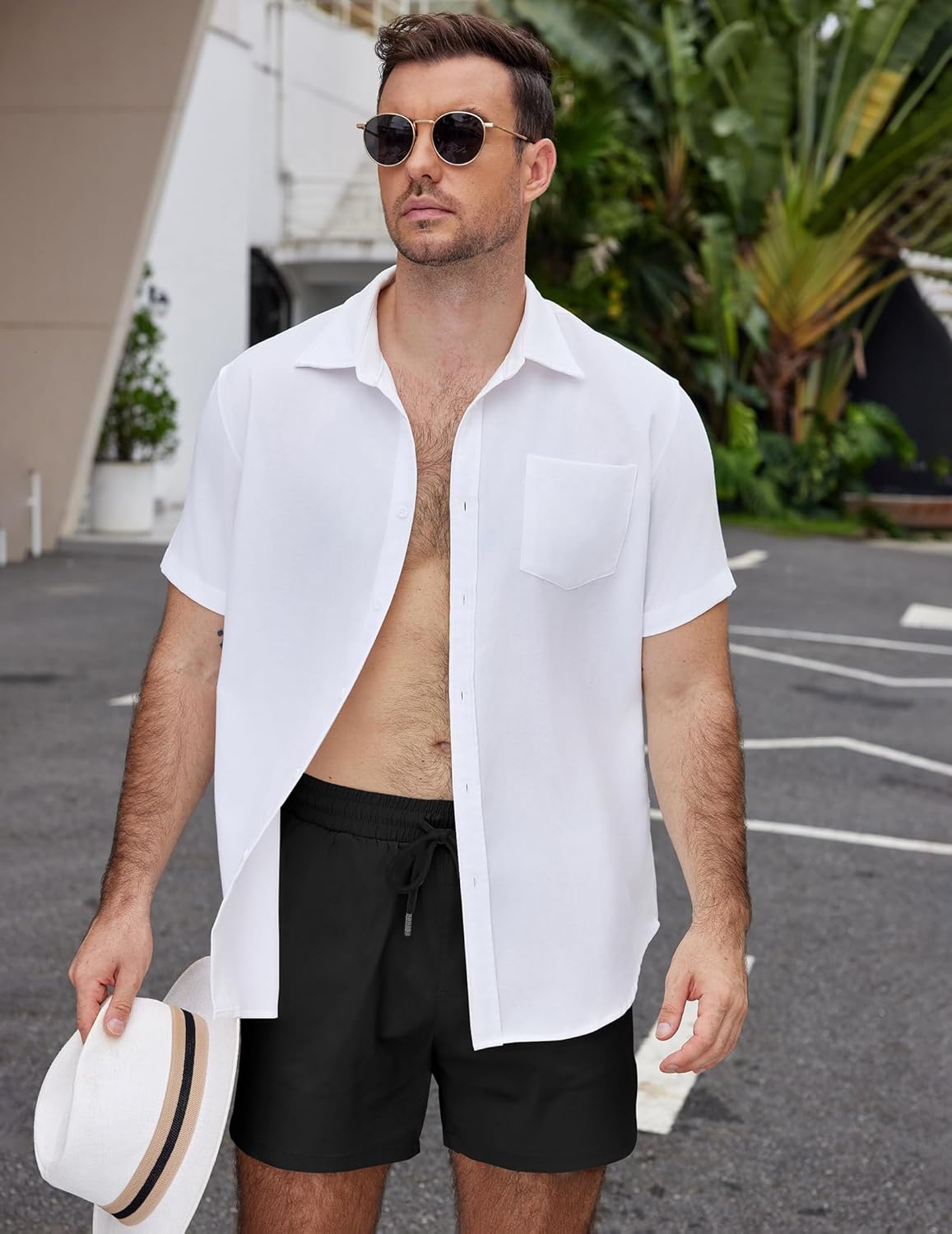 COOFANDY Men's Casual Cotton Shorts Summer Beach 5 Inch Shorts Lightweight Drawstring Elastic Waist Chino Golf Shorts - Image 3