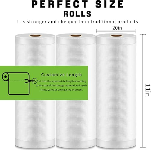 Miniatura 2 de NexLevVac Vacuum Sealer Bags 11"x20' Rolls 3 Pack for Food Saver, BPA Free,Customized Size,Commercial Grade Vacuum Seal Freezer Roll Bags,Great for