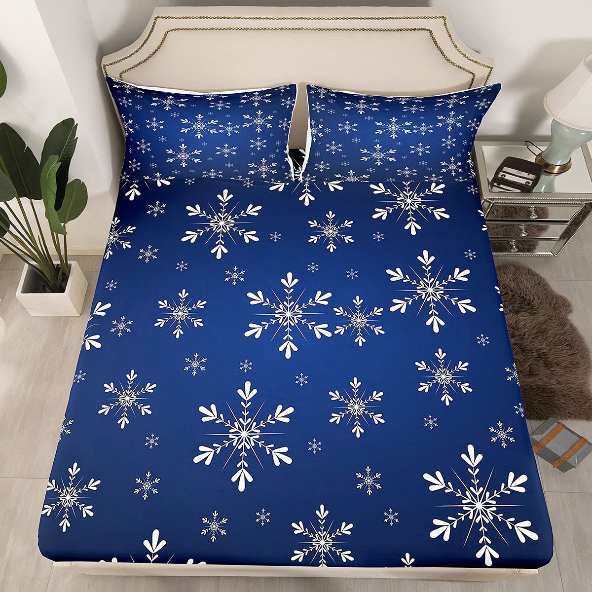 Set Biancheria Da Letto Matrimoniale King Size – 3 Pezzi Con Alberi E Fiocchi Di Neve, Reversibile, 243,8x269,2 Cm