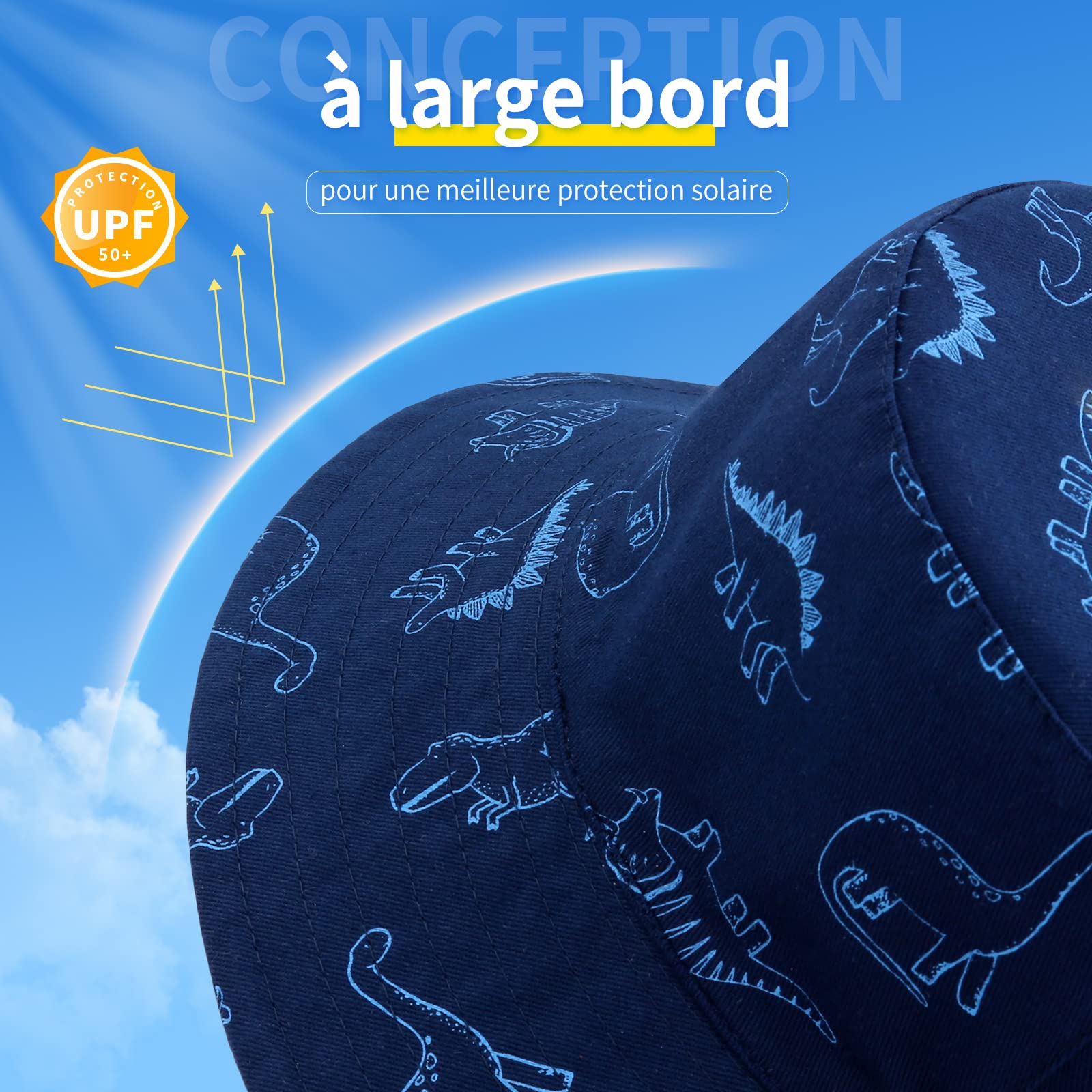 Chapeau de Soleil Bébé Garçon et Fille - Chapeau de Seau à Bord Réglable en Coton avec Protection UV - Chapeau d'été pour Enfants - 2