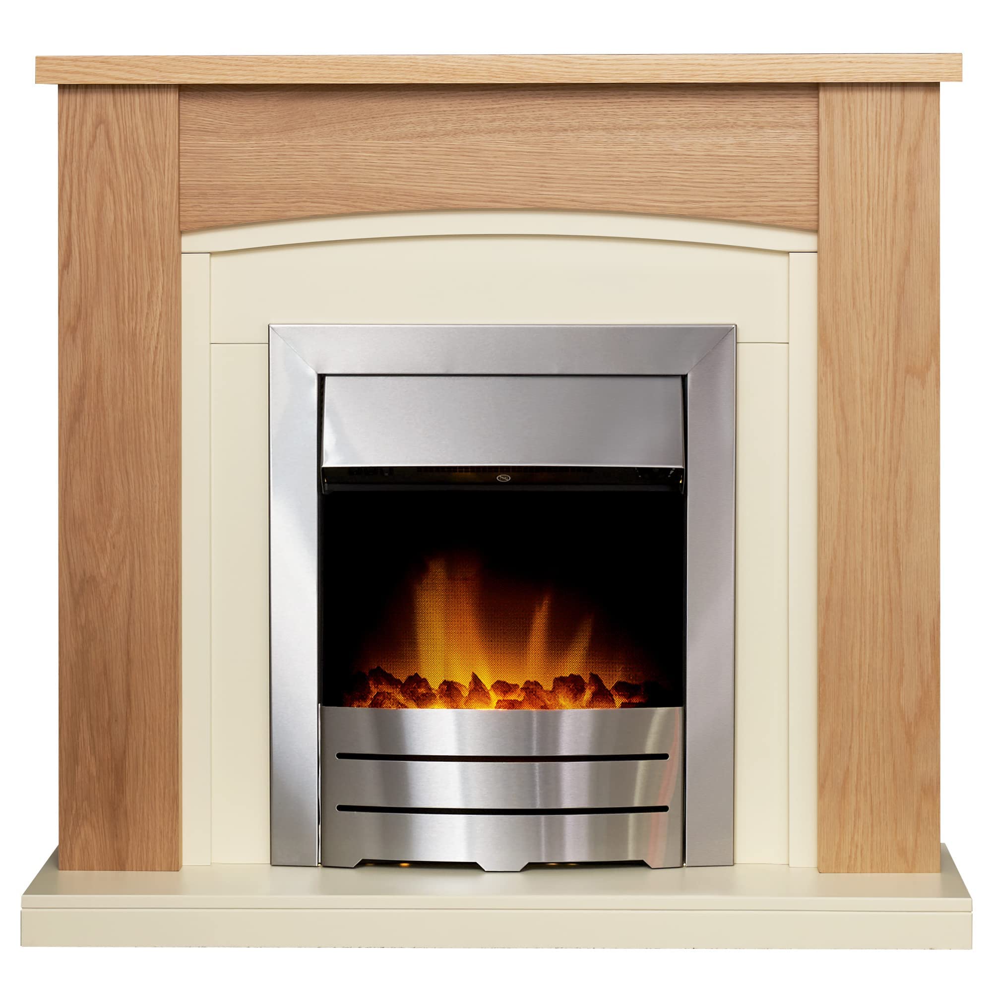 Adam Steel Chilton Fireplace In Oak & Cream With Colorado Electric Fire In Brushed 39 Inch