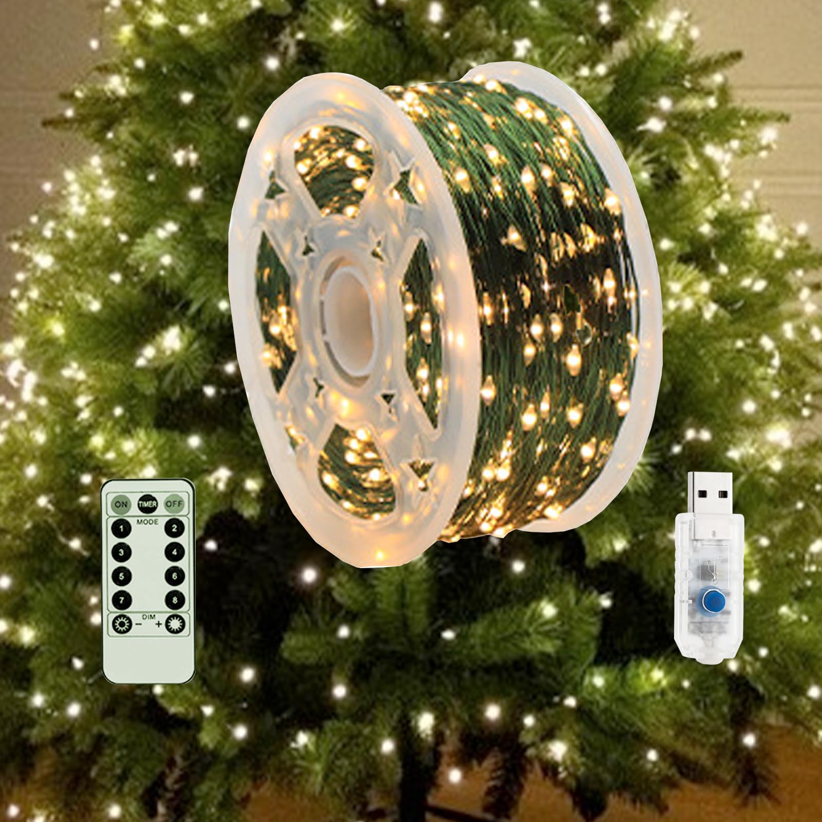 Luces LED para árbol de Navidad, Luces Navidad Exterior Cadena Guirnalda Luminosas Cadena de Luces para Exteriores con Pilas, Decoración Navideña (blanco cálido, 30M)