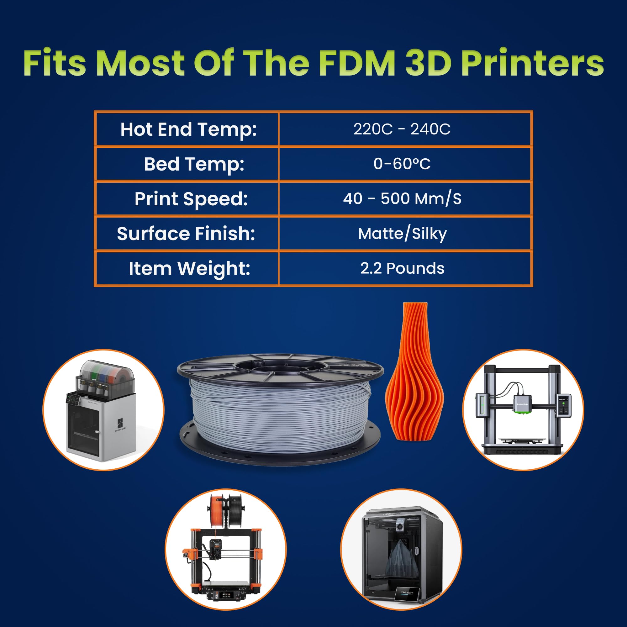 3D Fuel Pro PLA High Heat Professionelles 3D Filament Made in USA (Industrial Gray, 1,75 mm, 1 kg)