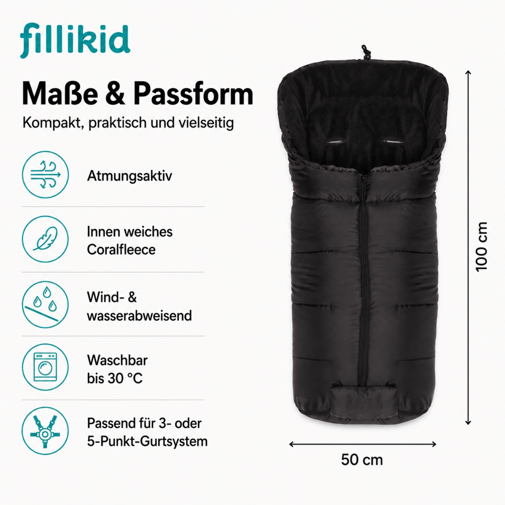 Fillikid Winterfußsack Eco Komfort | Kuscheliger Baby-Fußsack universal für Babyschale & Autositz | für Kinderwagen, Buggy & Sportwagen | warmer Fußsack waschbar