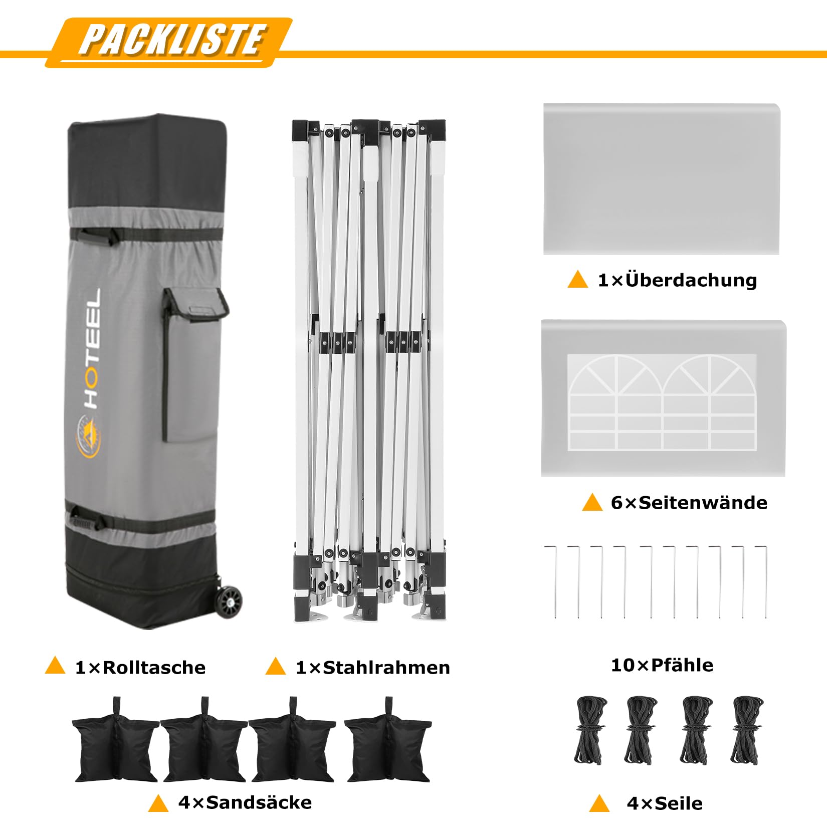 HOTEEL Pavillon 3x6 Faltpavillon 3x6 Wasserdicht Stabil, Partyzelt Faltbar Anti-Uv 50+ Pop Up Gartenpavillon mit 6 Seitenwänden, 4 Sandsäcke, Tasche mit Rollen, für Hochzeiten Partys Markt, Weiß