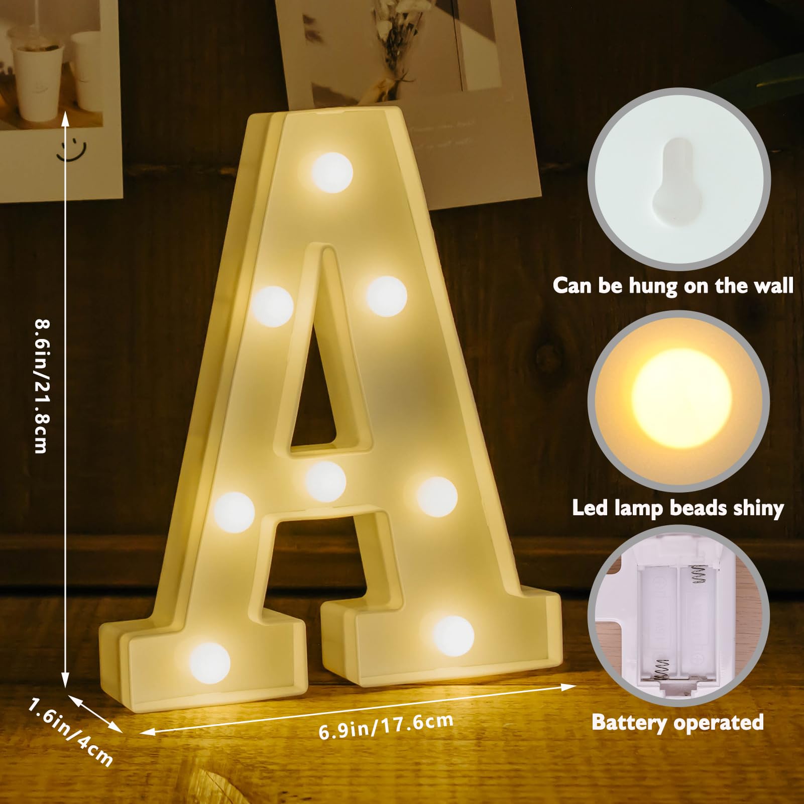IFDGCTK Light Up Letters, Led Letter Lights 26 Alphabet, Decorative Lighted Letter, Battery Powered Led Marquee Letters for Party, Bar, Night Light, Home Decor(A)