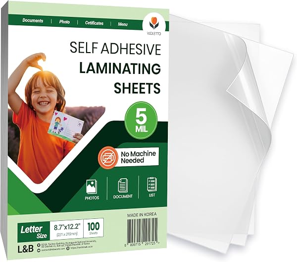 VIOLETTO Self Adhesive Laminating Sheets, No-Machine Needed, QuickPeel, Instashield, Stick&GO