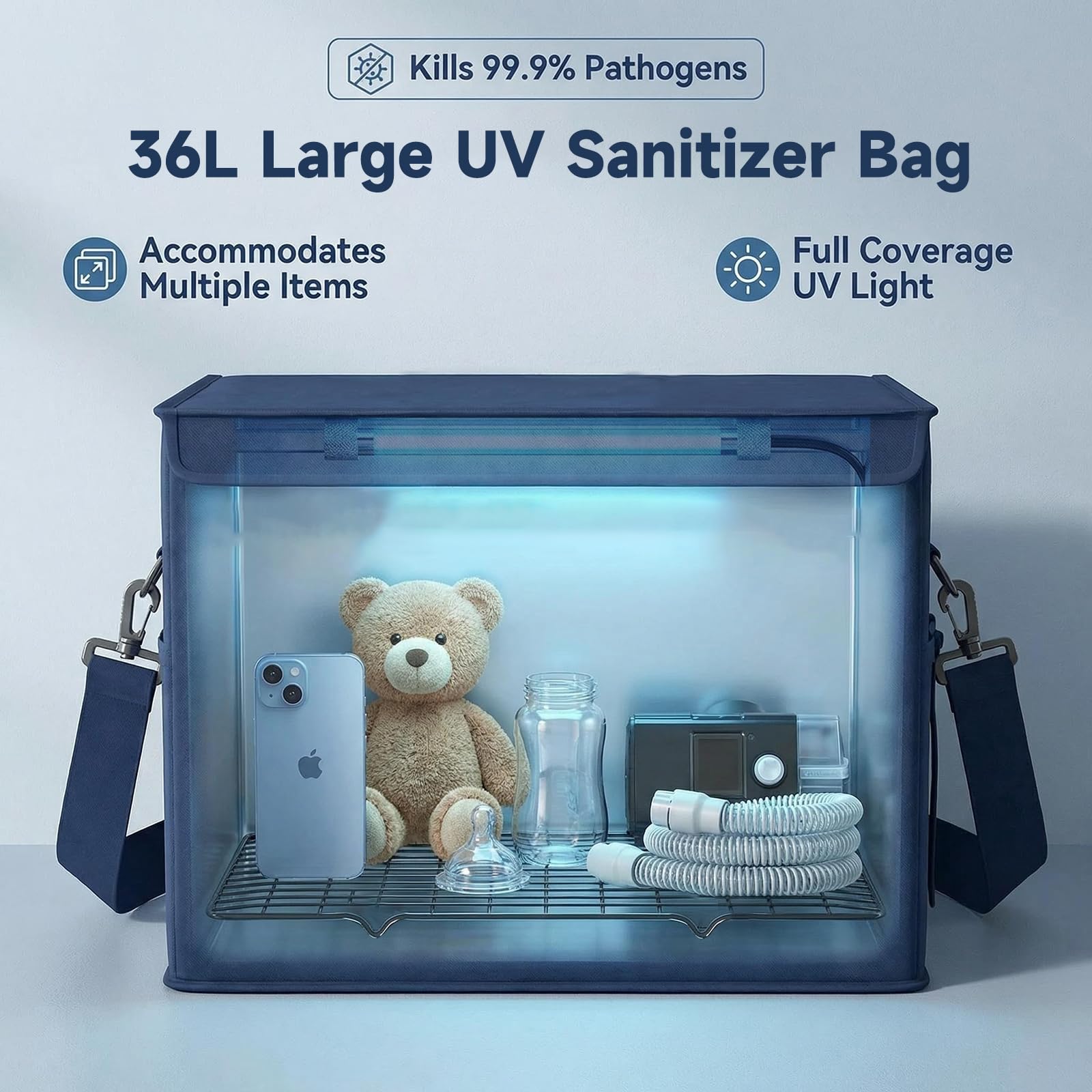 Caja desinfectante de luz UV, plegable, grande, máquina de limpieza y desinfección con temporizador, bolsa de desinfección de luz UVC para el hogar para teléfono celular, auriculares