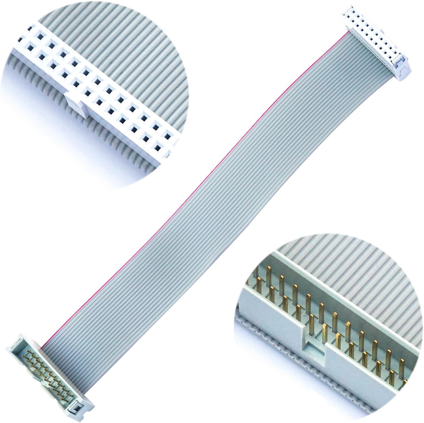 2.54mm Flat Ribbon IDC Cable Male to Female, Flat Ribbon Cable Connector 20P FC 20-Pin 30cm Length 2Pcs (TC-30cm-MF20P-2)