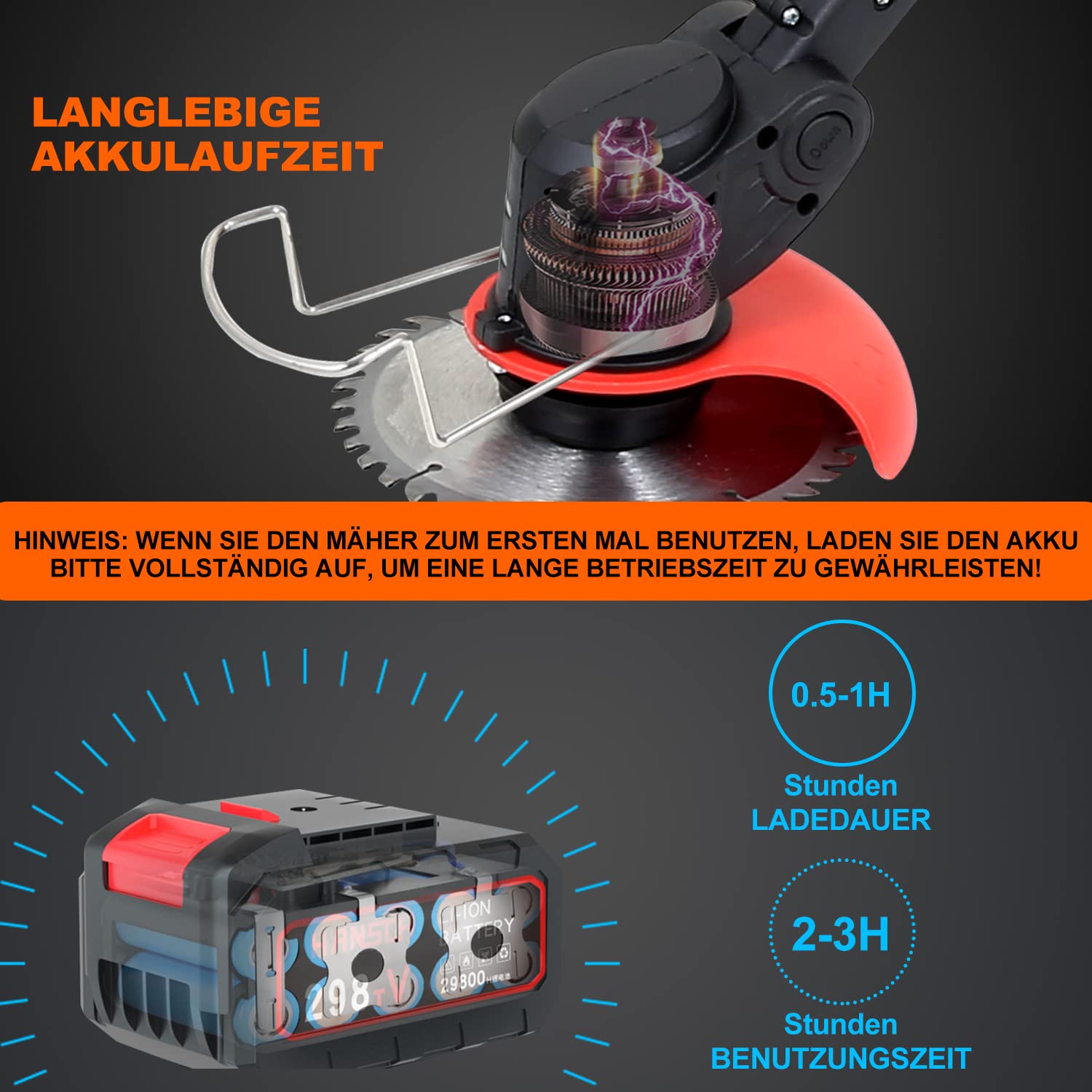 Krawężnik 20V, bezprzewodowa elektryczna kosiarka spalinowa z akumulatorem i ładowarką, średnica cięcia 23 cm, obrotowa głowica tnąca 180°, teleskopowa, z 20 plastikowymi nożami