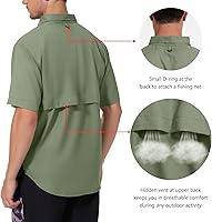 Vista 31 de BASSDASH UPF 50 Camisa de vestir para pesca de manga corta con botones para hombre, tejida, de manga corta, para exterior