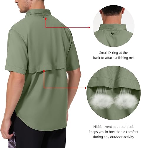 Miniatura 31 de BASSDASH UPF 50 Camisa de vestir para pesca de manga corta con botones para hombre, tejida, de manga corta, para exterior
