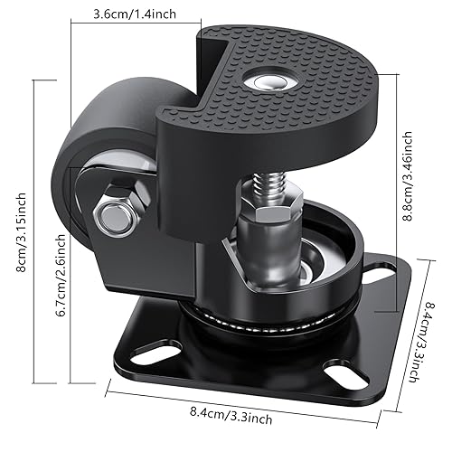 Miniatura 2 de COOWOO Ruedas giratorias de placa de nivelación de 2 pulgadas con almohadilla de nivelación ajustable antivibración, ruedas giratorias resistentes