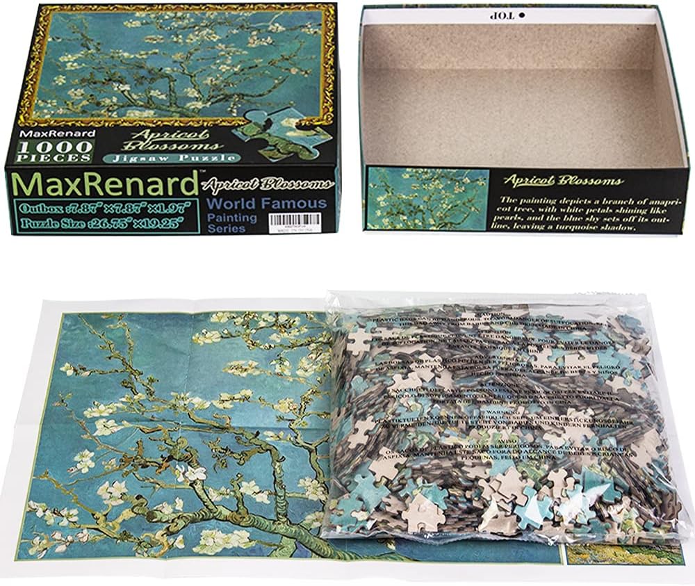 MaxRenard 1000 Pieces Jigsaw Puzzle Game Oil Painting Almond Blossom