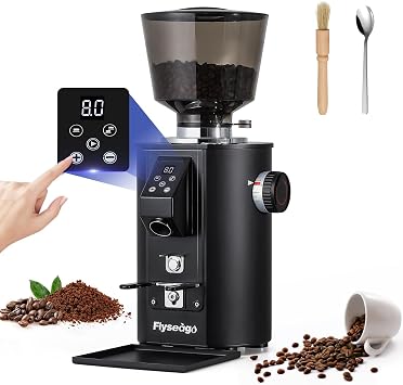 Commercial Coffee Grinder Heavy Duty - 64mm SS Flat Burrs, 8 Precise Settings, Button Control, 35oz Hopper, Business and Home Use, Black 400W