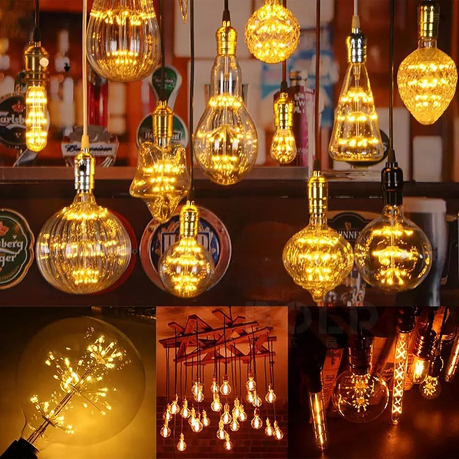 Bombilla esférica retro Edison 3 W, bombilla bajo consumo con boca rosca, bombilla decorativa LED Gypsophila, 360°; Vidrio transparente con ángulo haz, paquete 2 [Clase energética A+]