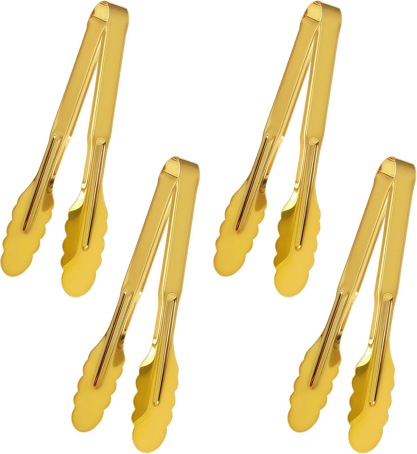 6 Pack Stainless Steel Serving Tongs, 9 Inch Gold Salad Tongs Serving Utensils Buffet Tongs Gold Plated Heavy Duty Reusable Metal Kitchen Clips for Salad, Snack, Barbecue, Catering, Wedding, Party