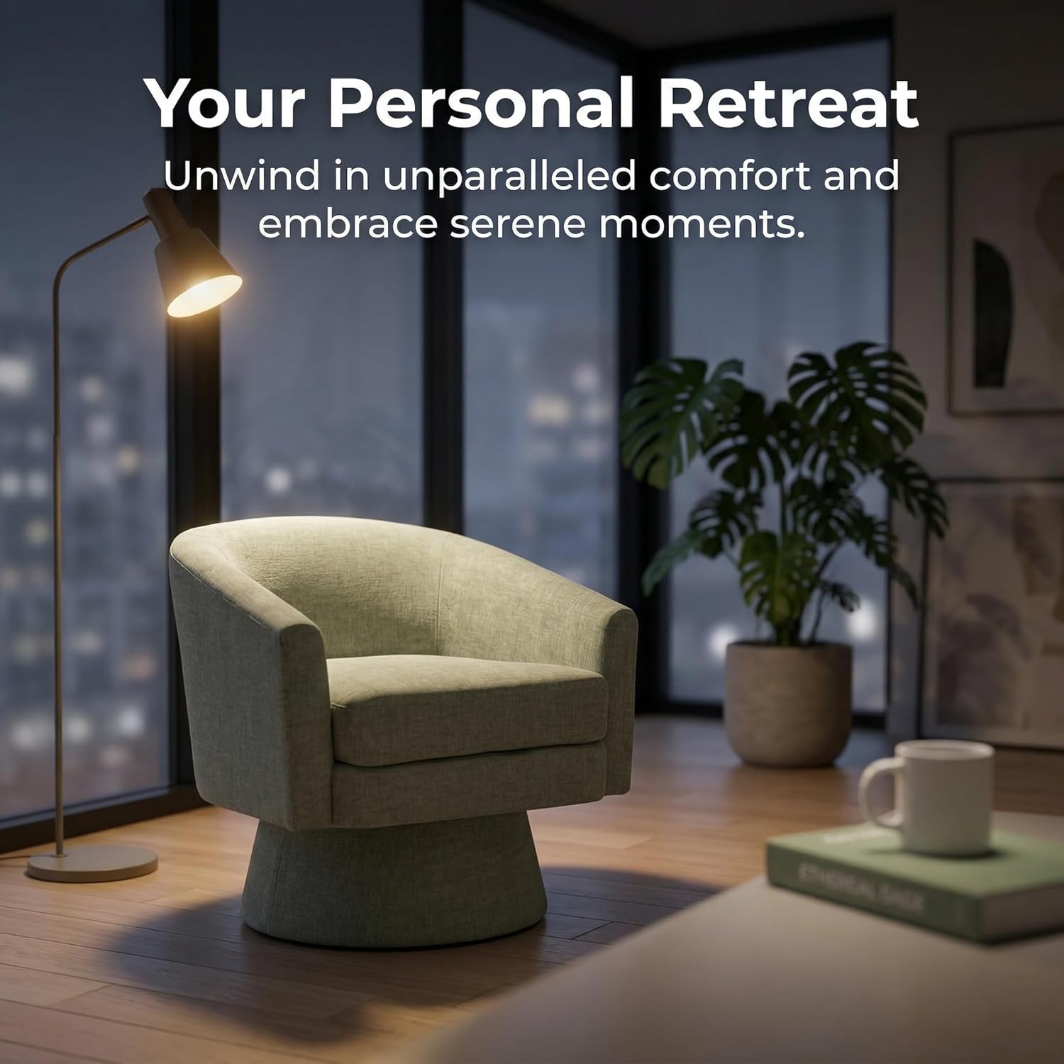 Green Modern Swivel Accent Chair Set of 2 Upholstered Chenille Barrel Chair Boucle Vanity Reading Chair Cozy Round Single Sofa Arm Chair Club Side Chairs for Bedroom/Waiting/Living Room