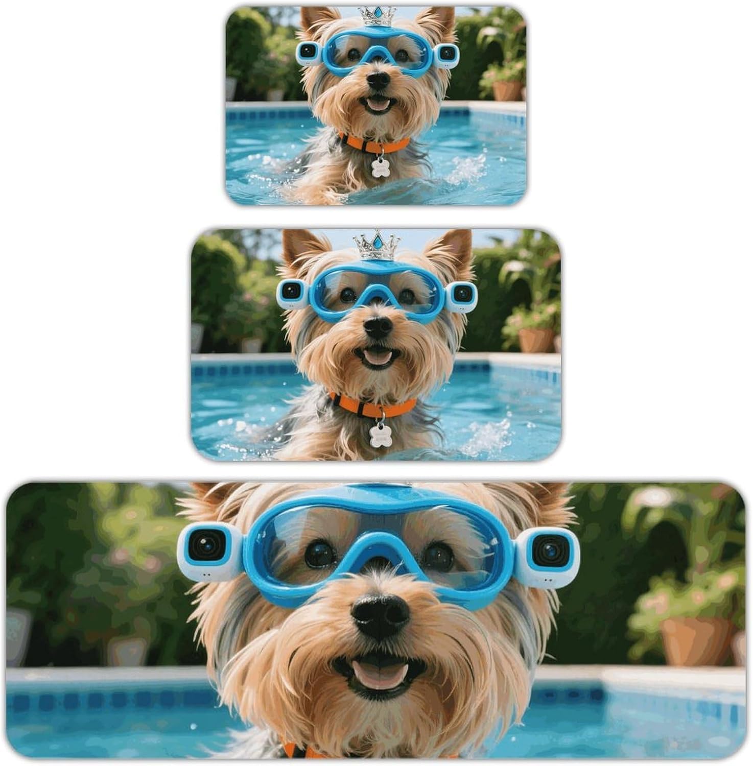 Yorkshire Terrier in Pool Kitchen Mats for Floor 3 Pcs Kitchen Rugs