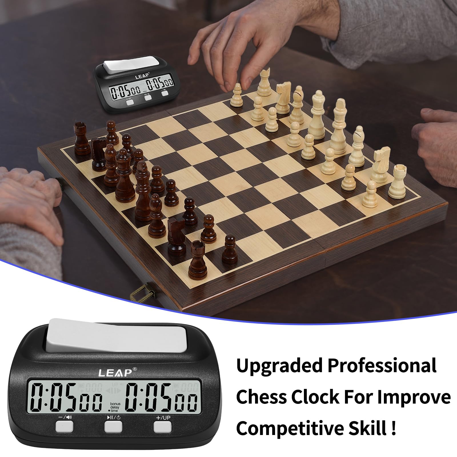 LEAP Chess Clock Minuteur numérique amélioré avec fonction de compte à rebours bonus et delay pour Chess et 2 joueurs Board Games Noir