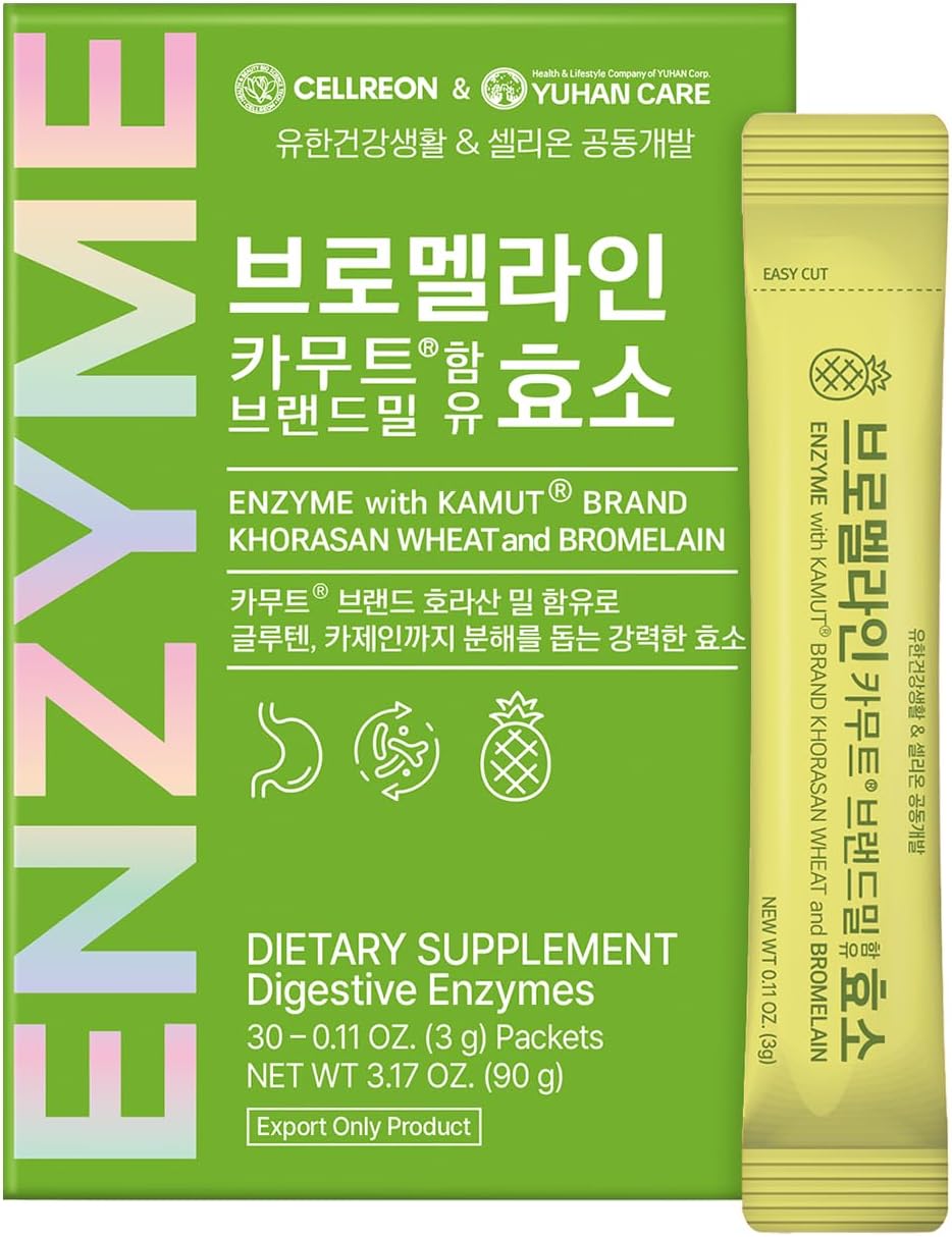 Digestive Enzymes with Kamut Khorasan Wheat & Bromelain, Advanced Enzyme Blend for Gluten & Casein Digestion, Bloating & Gas Relief, Gut Health Support, On-The-Go Stick Packs 3g x 30 Packets