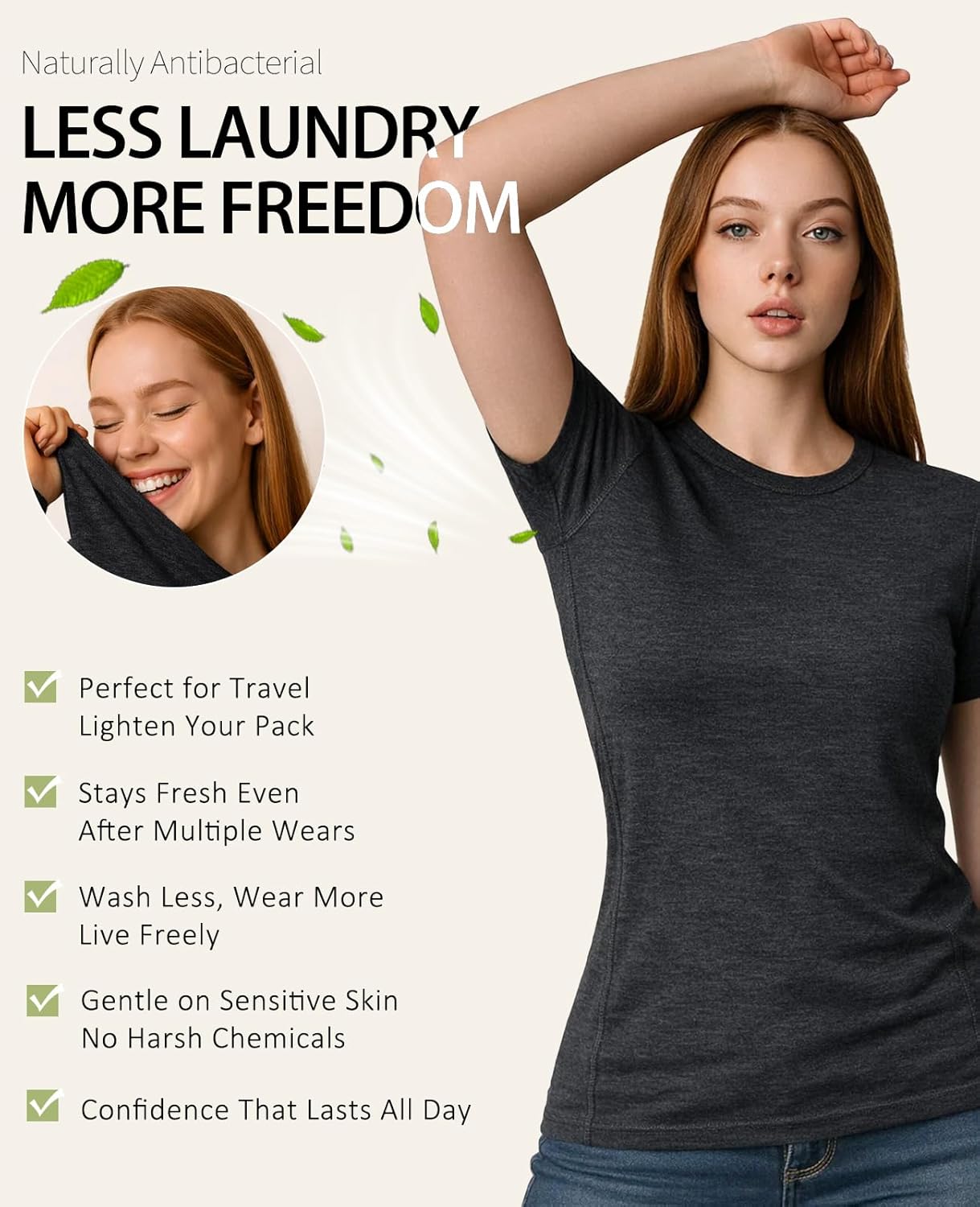 Merino Protect 100% Merino Wool Shirt Women Athletic Breathable Undershirt Soft Base Layer for Travel Hiking