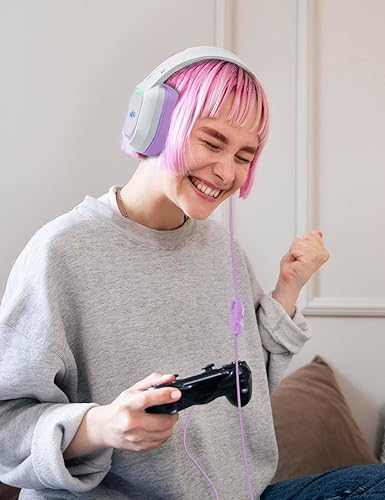 Miniatura 7 de ZIUMIER Z30 - Auriculares para juegos morados para PS4, PS5, Xbox One, PC, auriculares con cable con micrófono de cancelación de ruido, luz LED RGB,