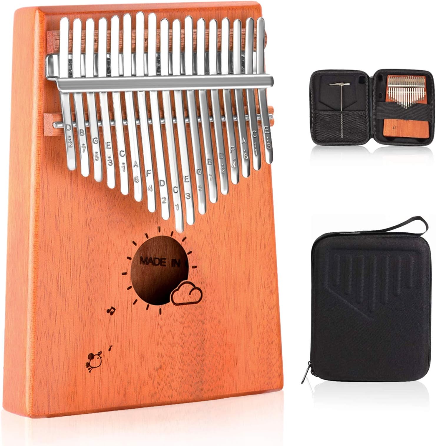 Kalimba 17 Keys, Thumb Piano with Study Instruction and Tune Hammer, Solid Mahogany Wood Portable Mbira Sanza African Wood Musical Instrument Finger Piano for Kids Adult Beginners Professionals