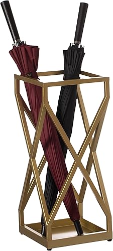 Vintiquewise Soporte decorativo para paraguas con diseño cuadrado dorado para interiores y exteriores